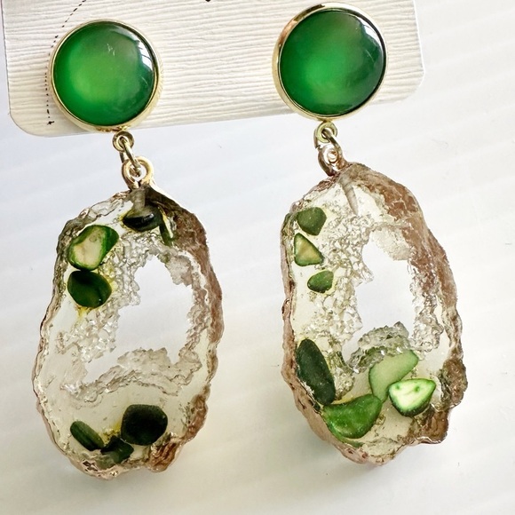 Source Unknown Jewelry - Geode-Style Drop Earrings Green Gold Tone Resin
